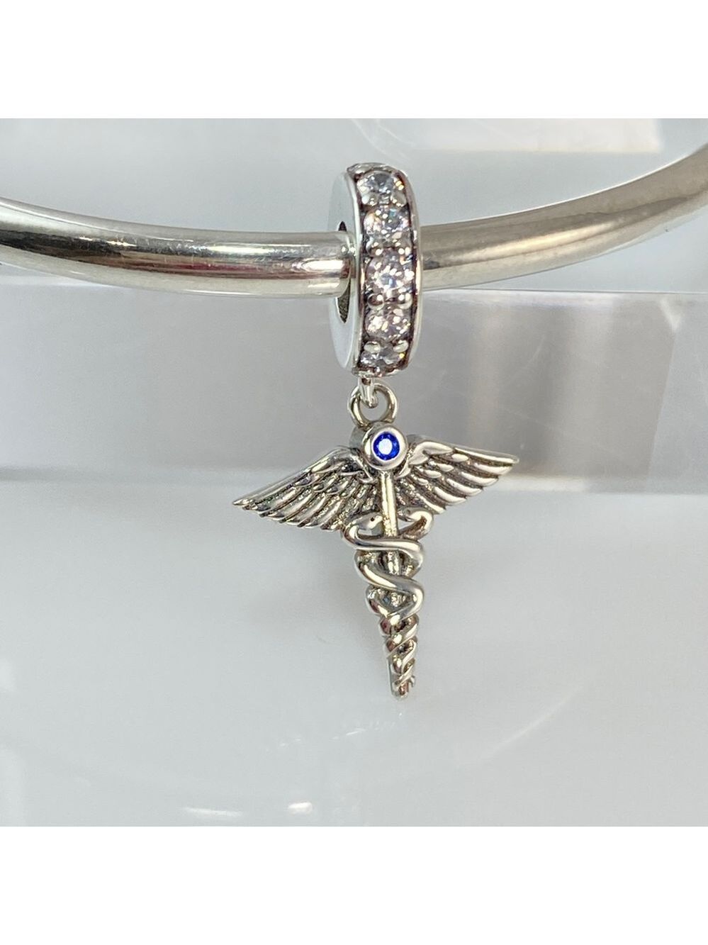 Caduceus Medical Industry Symbol Angel Wings Entwined Serpents Dangle Charm